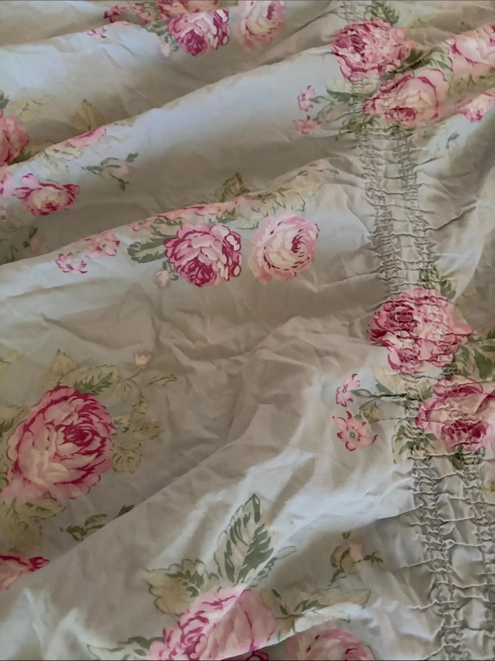 Shabby Chic Pink Rose Floral Comforter on Sage-Green